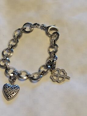 Fossil Silver-Tone Charm Bracelet with Heart and Clover Charms
